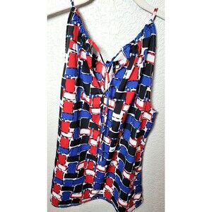 Banana Republic Womens Sleeveless Halter Blouse Size S Red Blue Black Geometric